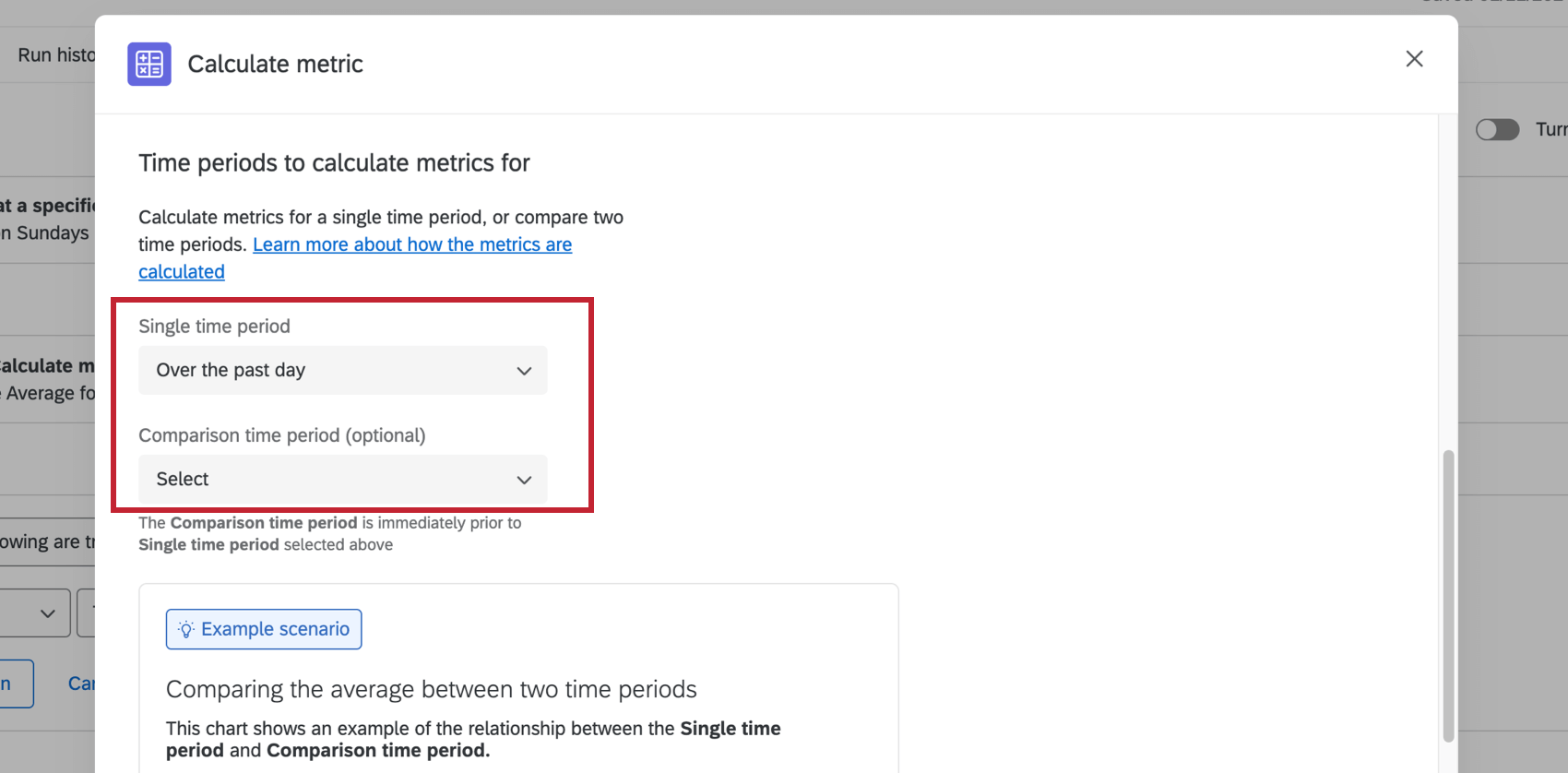 image of calculate metric task setup, the step where you define time periods