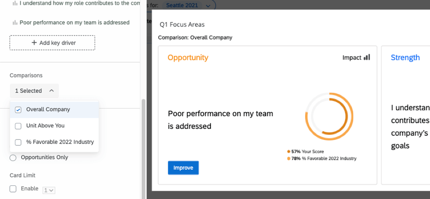 Focus areas widget has changed to match comparison selected on left of editing pane