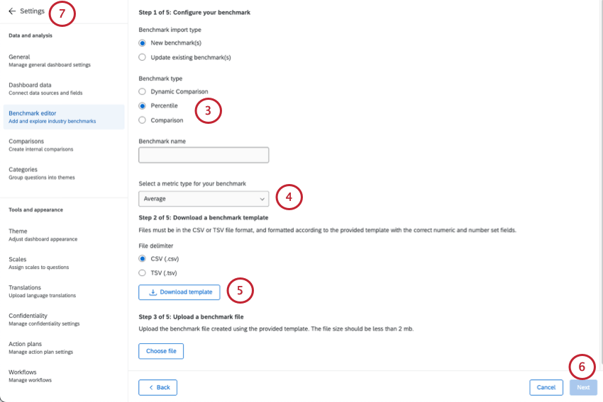 impostazione di un benchmark del percentile medio in modo che funzioni con un widget di confronto