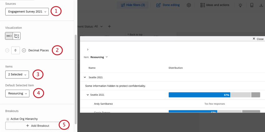 Vergleich Widget mit links geöffnetem Widget-Bearbeitungsfenster