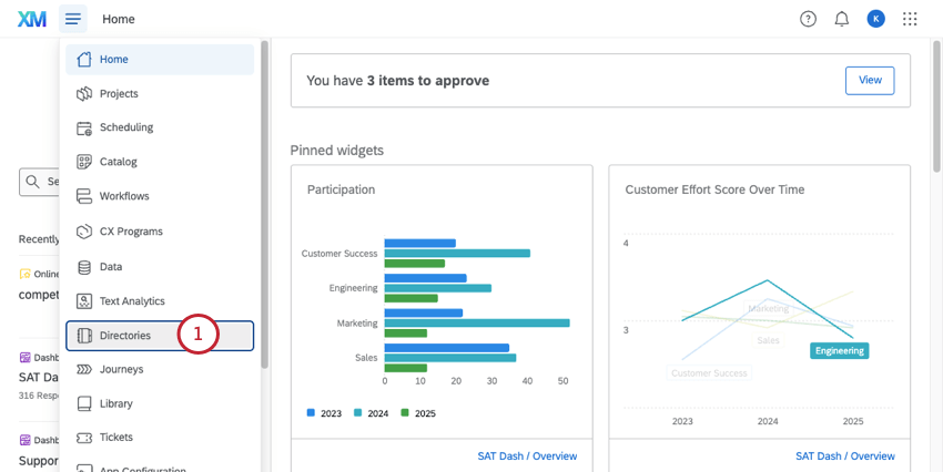 Directories option in global nav menu