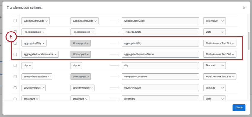 aggregated field mappings