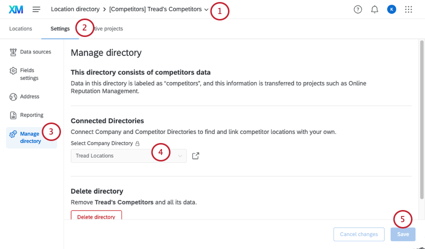 in manage directory tab of a location directory