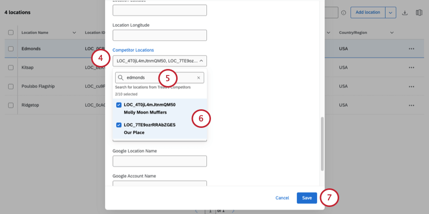 new window opens where you select competitors from a drop down menu