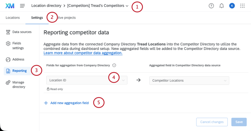 Opening reporting tab of location directory settings