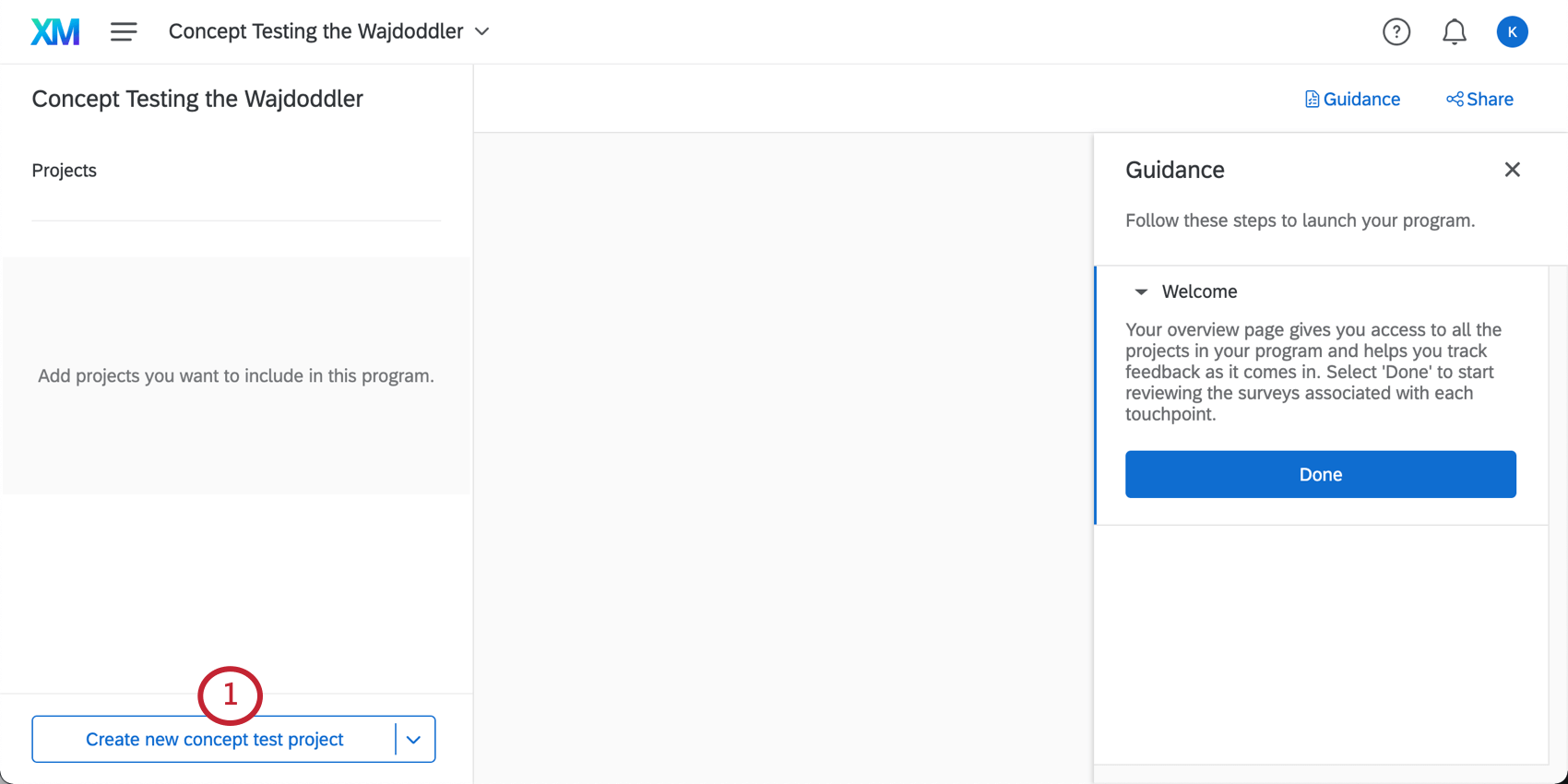 Bild der Drucktaste zum Anlegen eines neuen Konzepttestprogramms - nicht in der Dropdown-Liste weiter