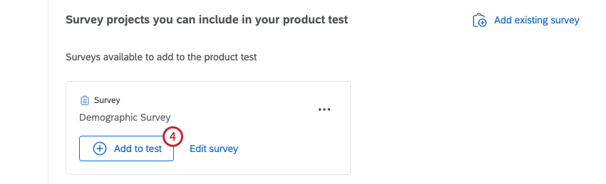 "add to test" button for a survey