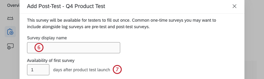 fields to enter the survey display name and availability