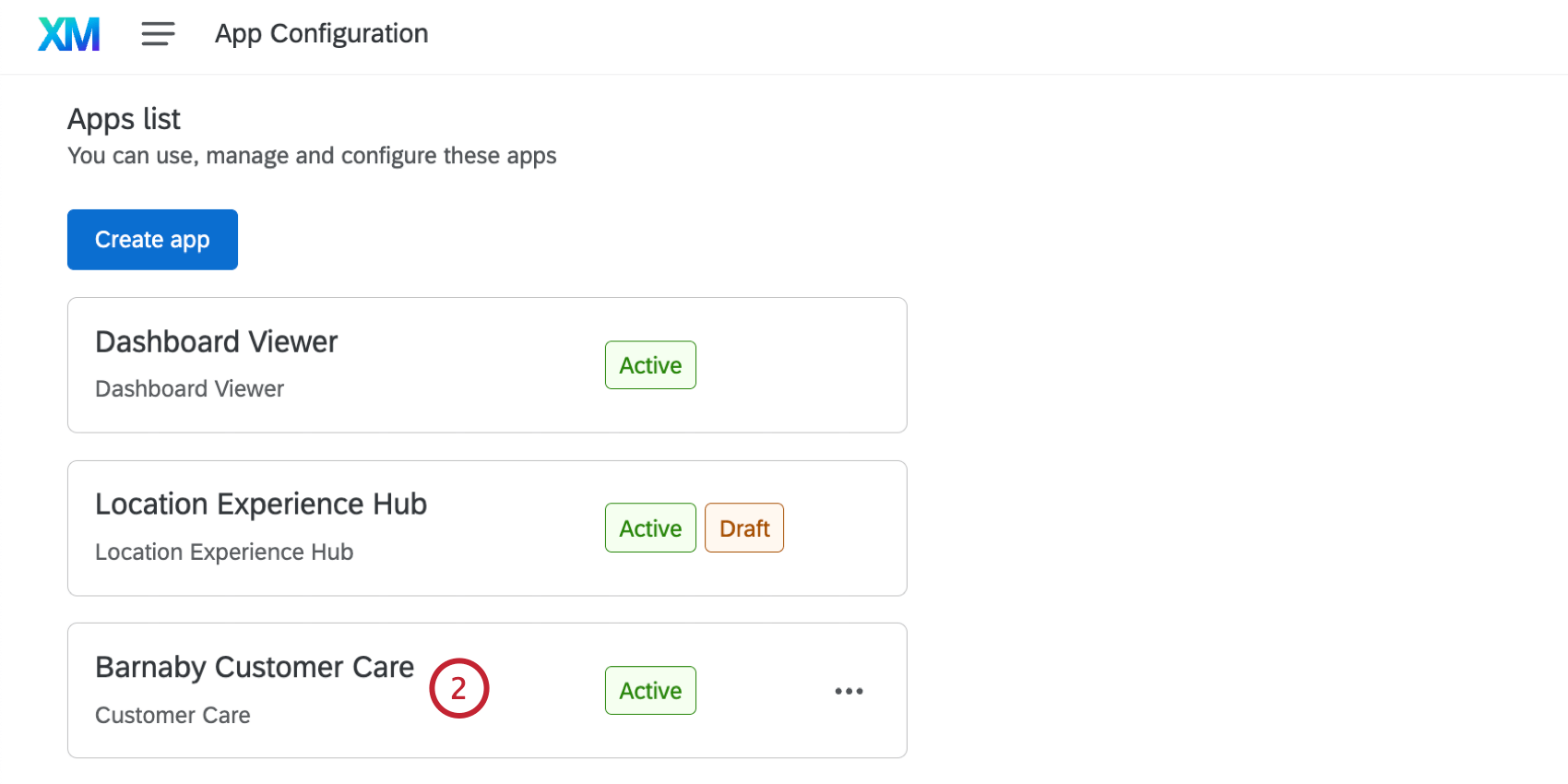 choosing customer care from the list of apps