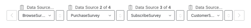 Dans cet exemple, les enquêtes Browse, Purchase, Subscribe et CustomerService sont choisies comme sources