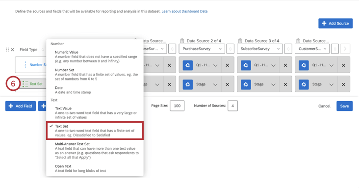 Stage field is set to the Text Set field type