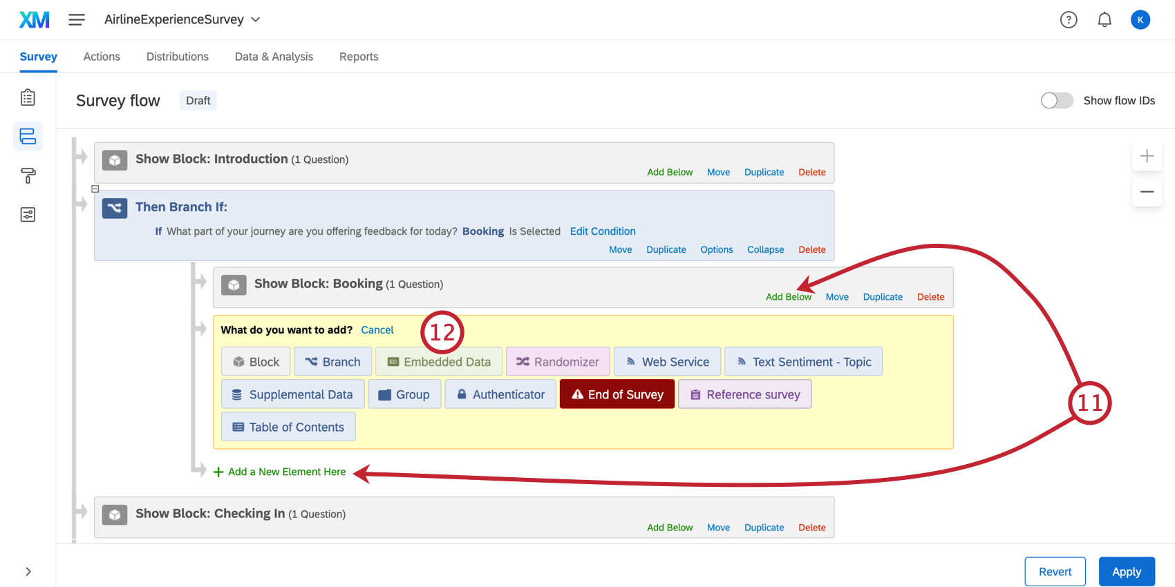 Adding embedded data nested under the stage block