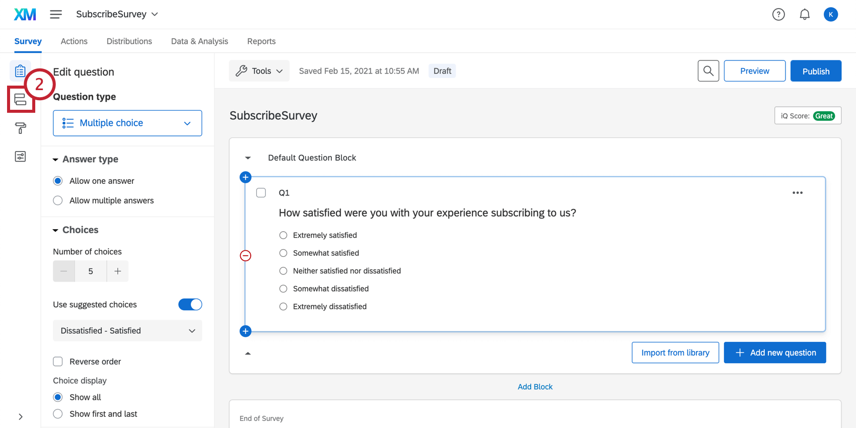 Selecting the survey flow