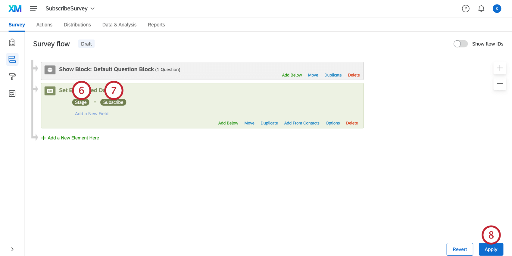 埋め込みデータフィールドのステージと対応する値の入力