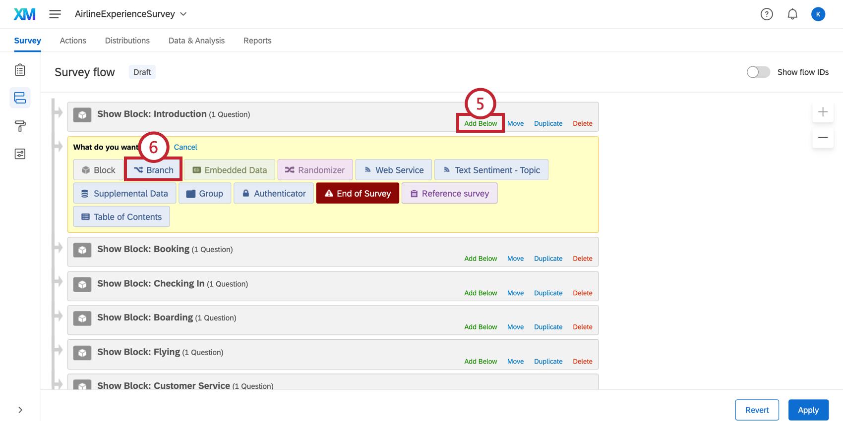 Adding a branch to the survey flow