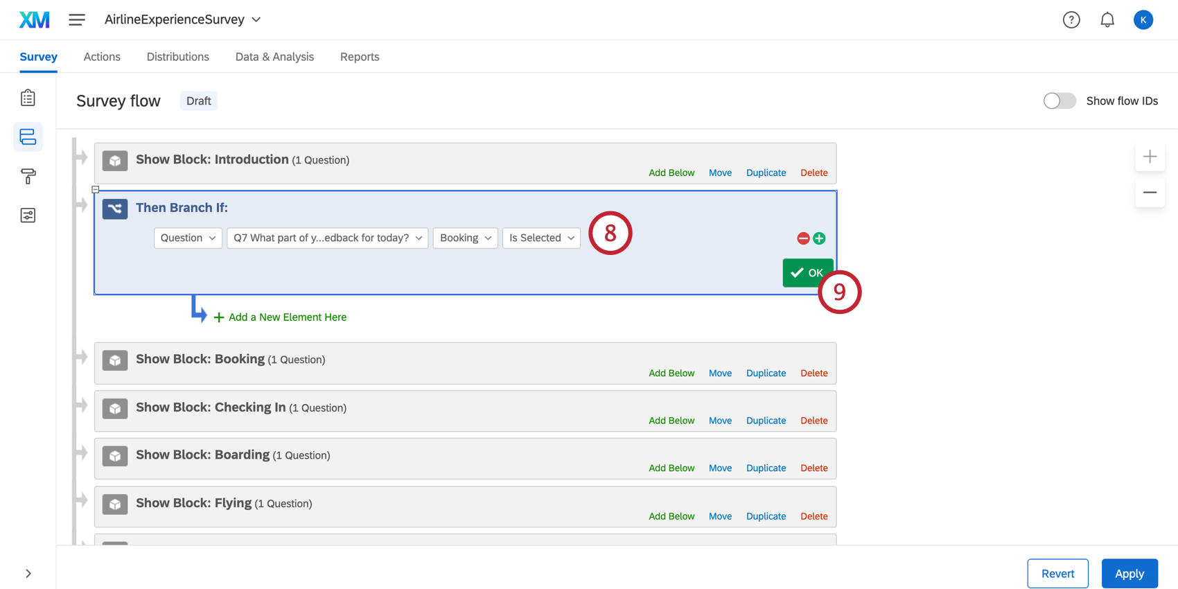 Criação de uma condição no ramificação com critérios especificados