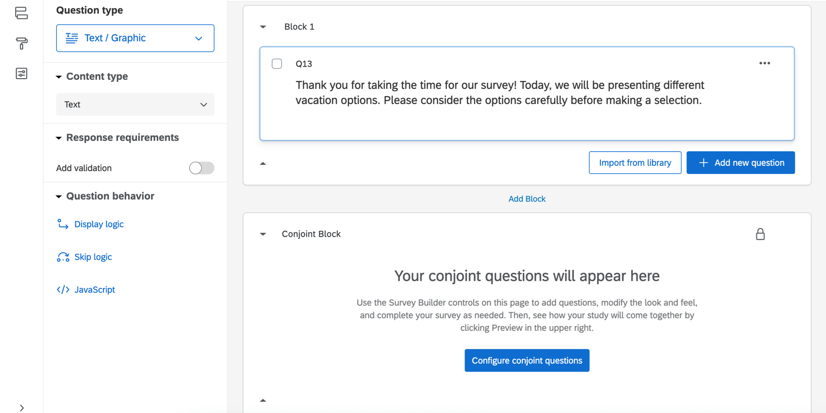 Survey tab with a survey block