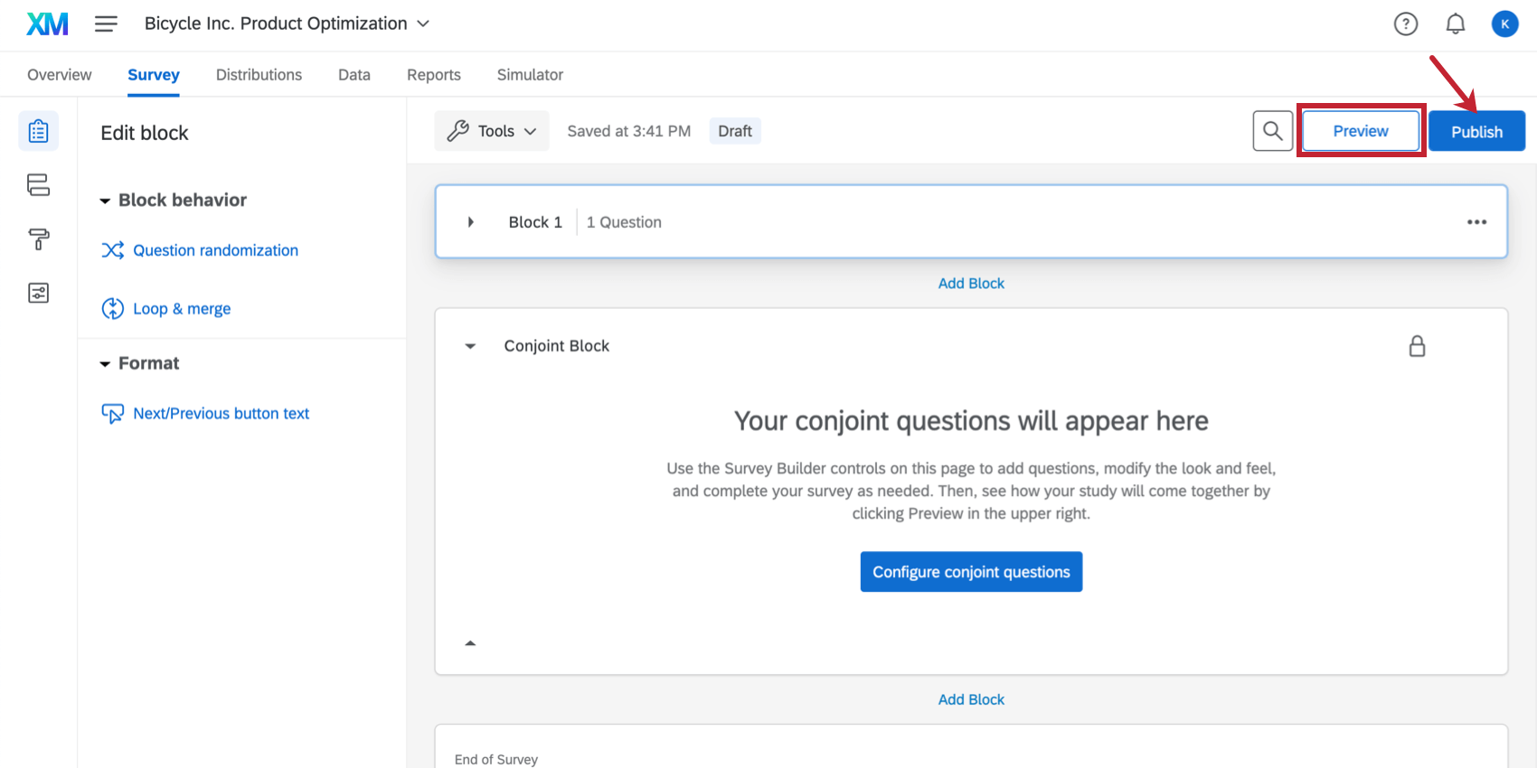 Preview button in blue on upper-right next to green Publish button