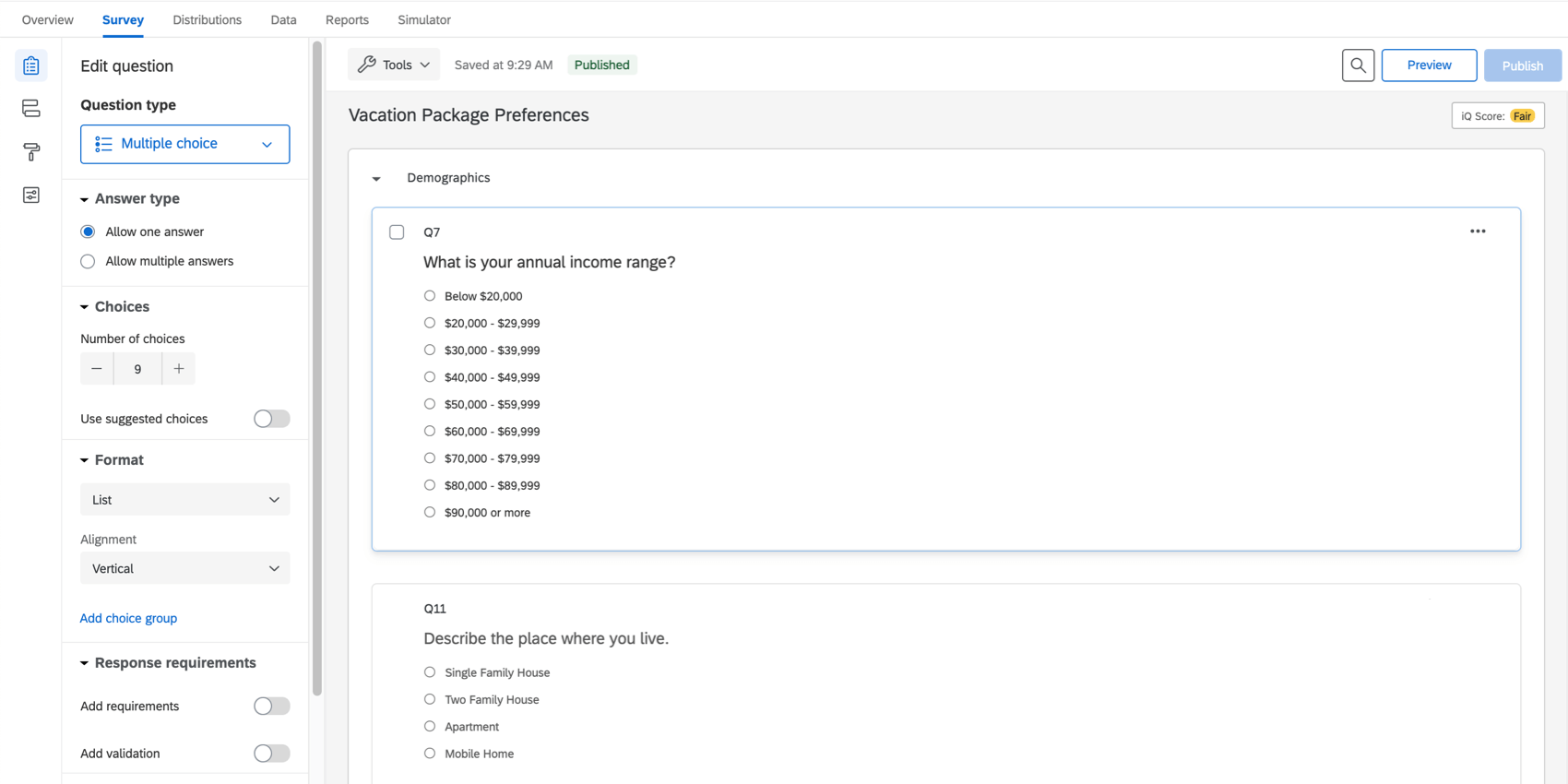 Uma pesquisa com perguntas demográficas