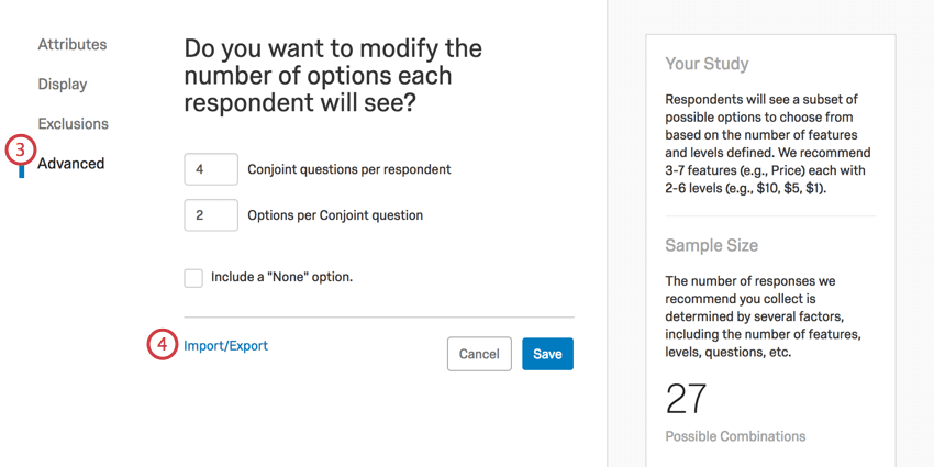 Import Export is in blue at the bottom of the advanced settings