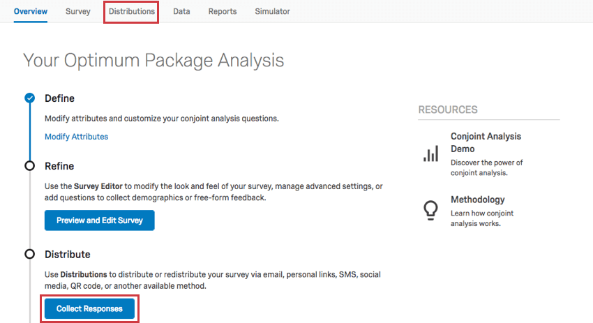 Onglet Distribution en haut et bouton bleu sur la page