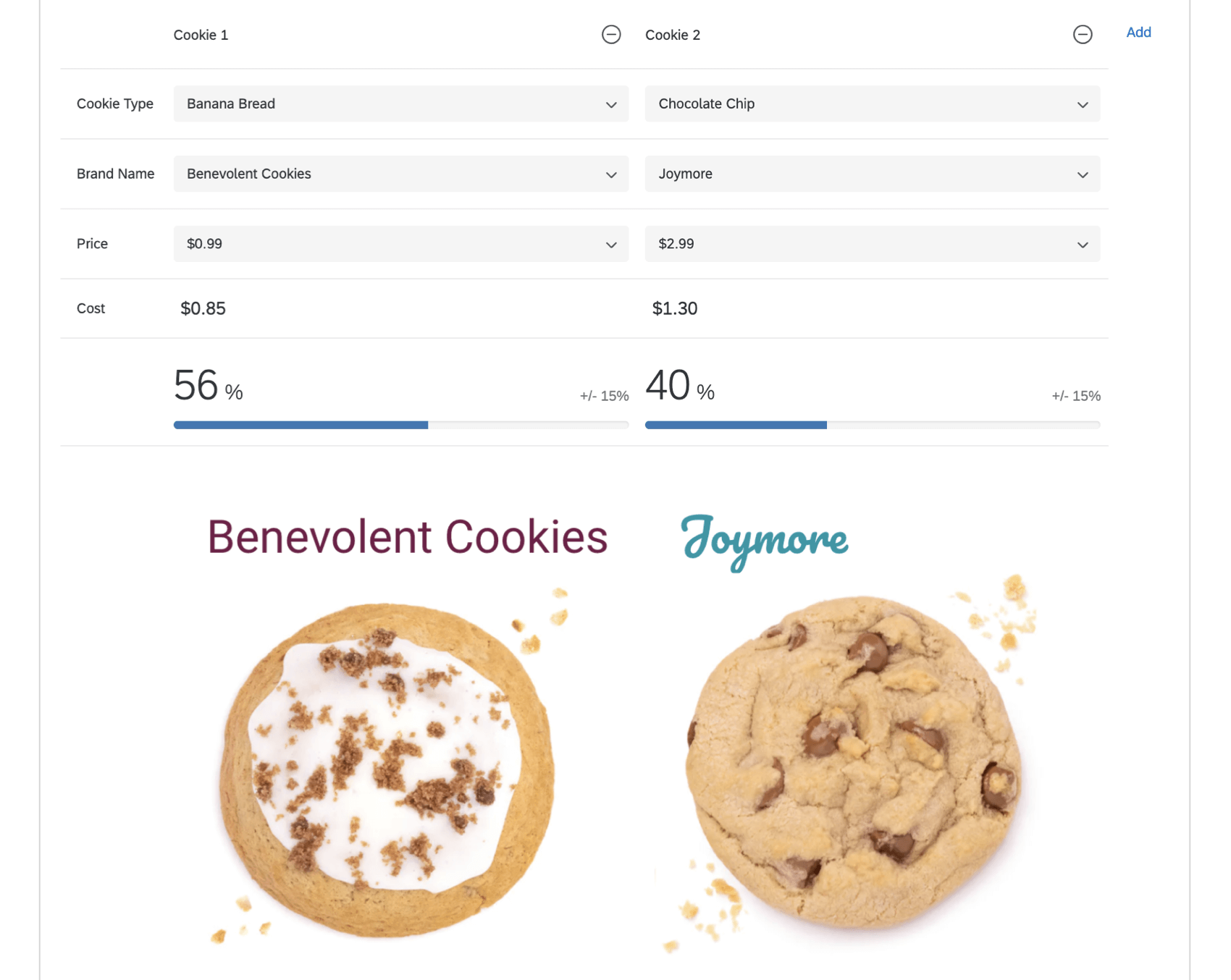 un simulateur conjoint comparant 3 options