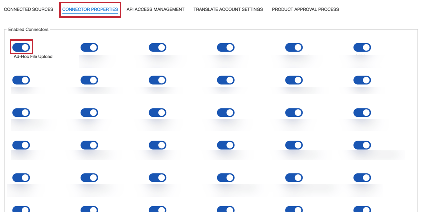 a seção de propriedades do conector nas configurações da conta