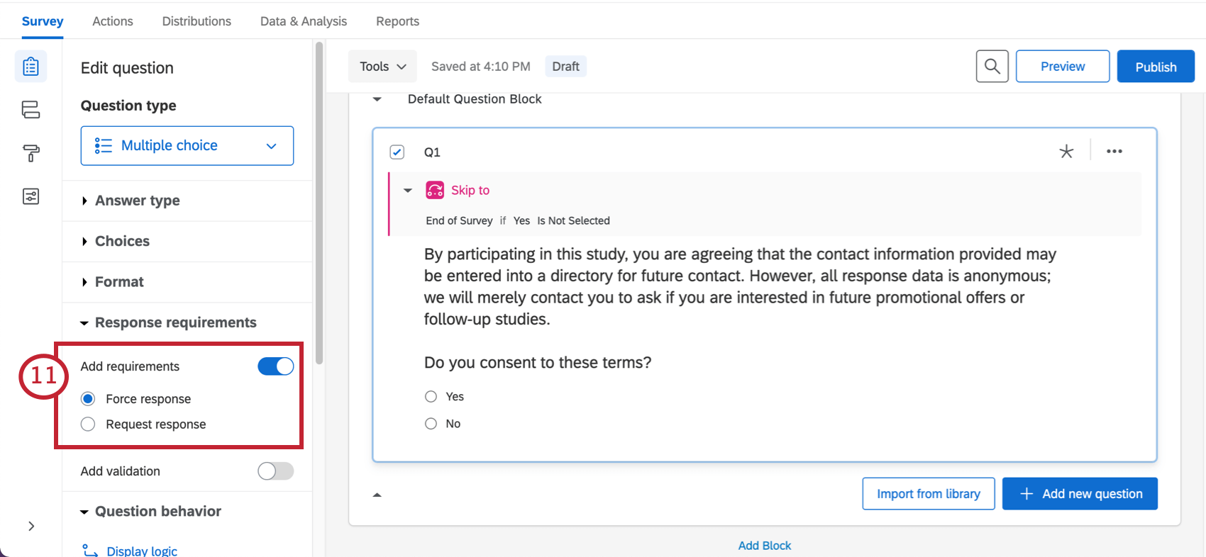 Conditions requises pour les réponses à gauche