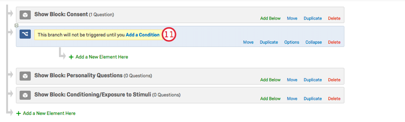 Add a condition button on the new branch