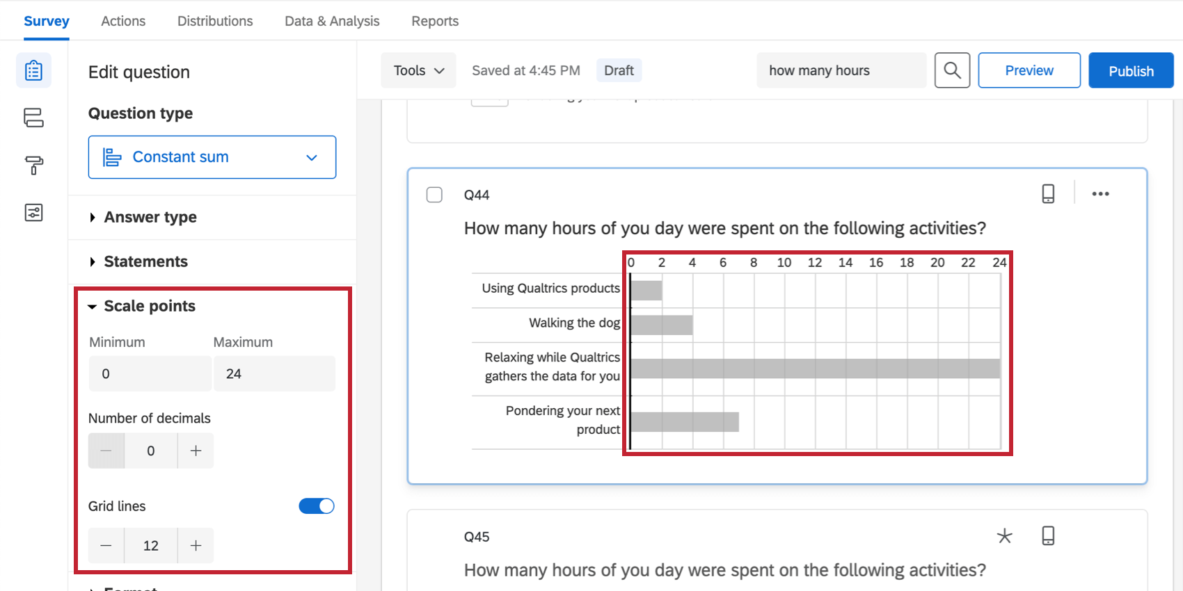 Grid Linesセクションで、グリッド線の最大、最小、本数を設定します。