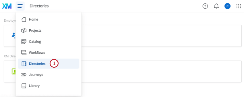 botão de diretórios no menu de navegação global
