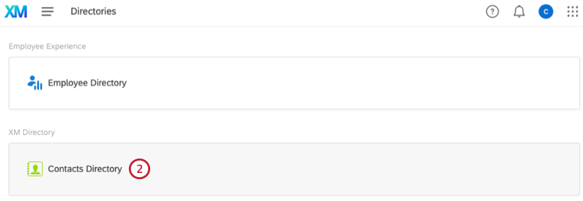 contacts directory within directory menu