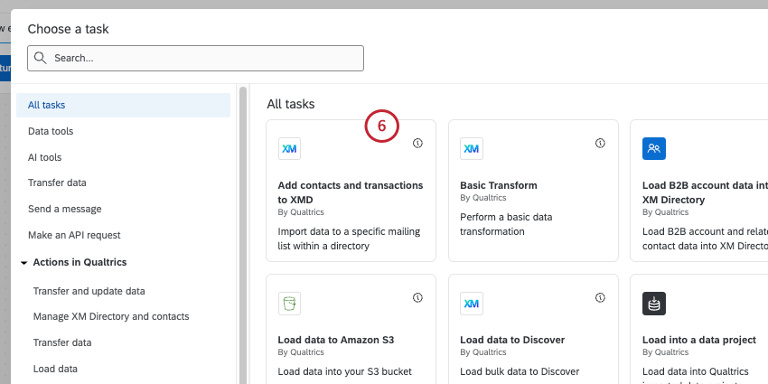 XMD Contact Import task highlighted