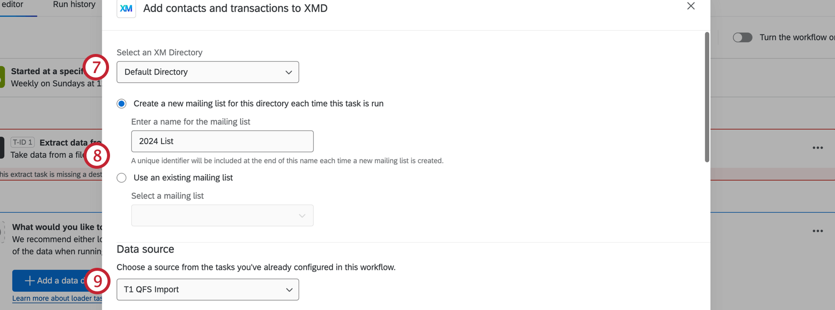 nouvelle fenêtre dans laquelle vous configurez la tâche