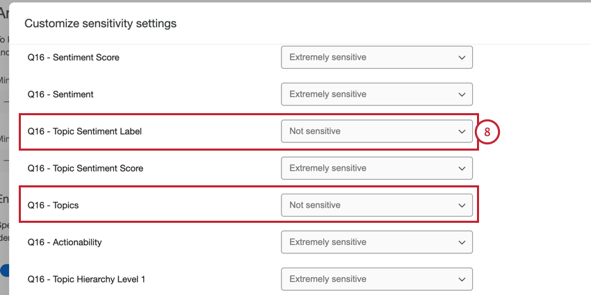 in the enhanced anonymity settings, setting "Topics" and "Topic Sentiment Label" to "Not sensitive"