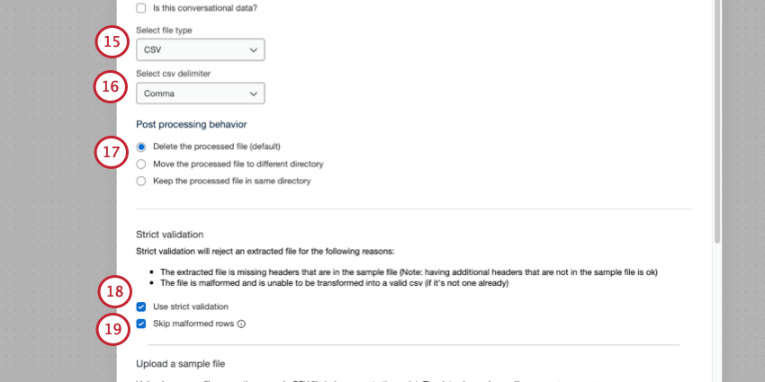 Configuración del tipo de archivo, comportamiento de procesamiento y otras configuraciones clave