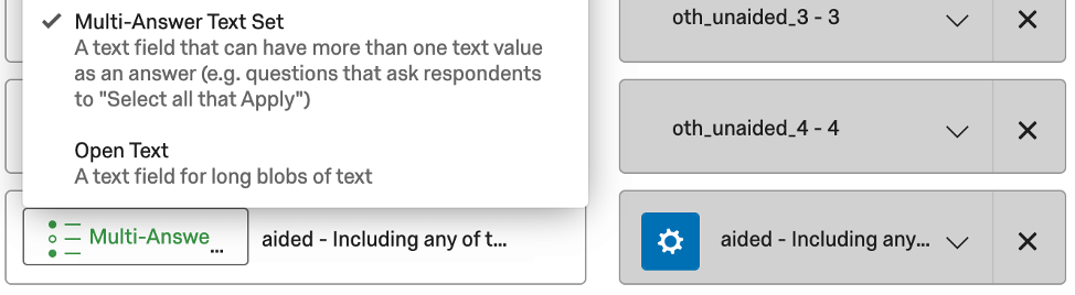 In data mapper, field type is set to multi answer text set for the aided field