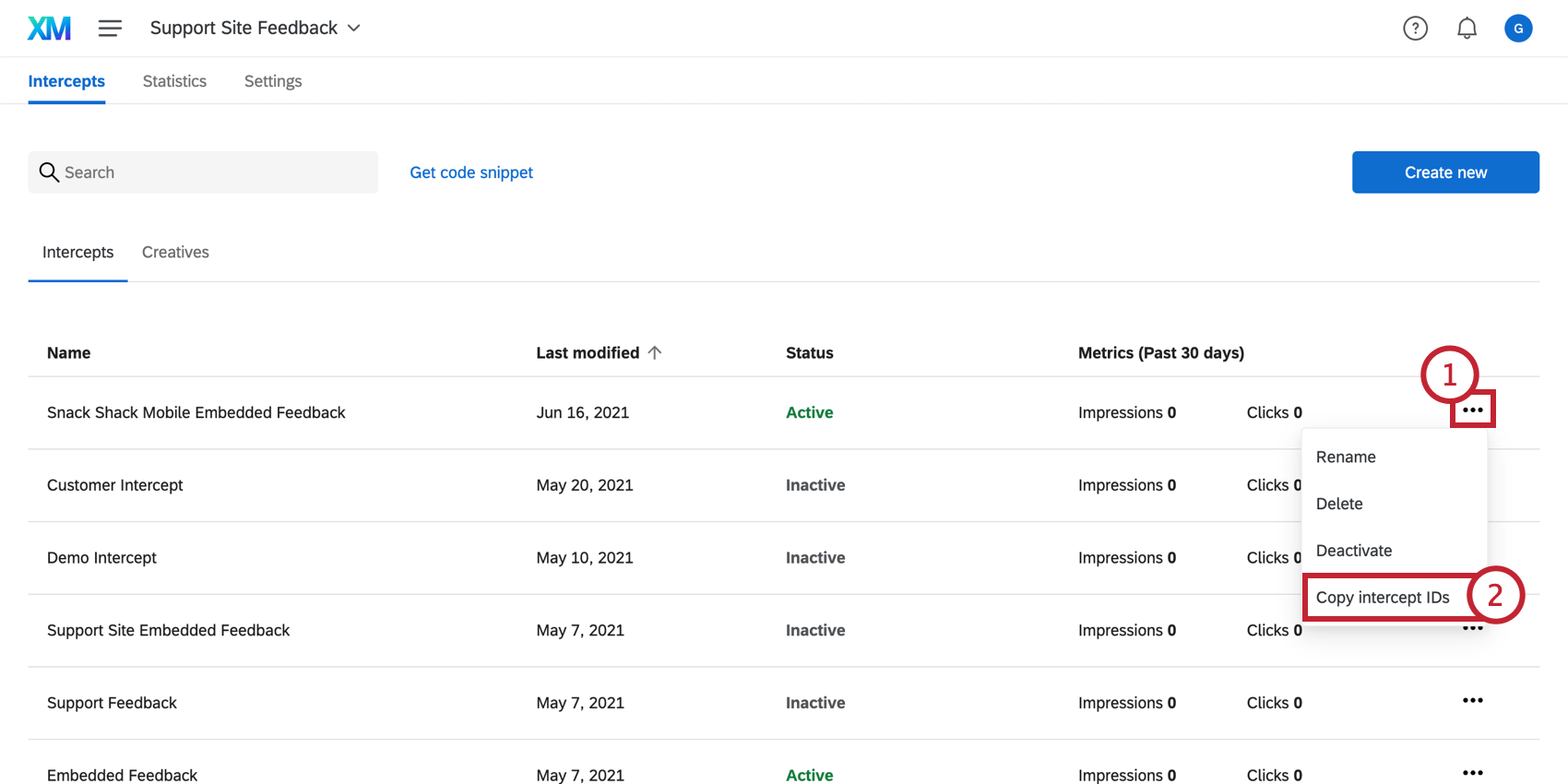 Opzione Copia ID Intercettazioni su unintercettazione
