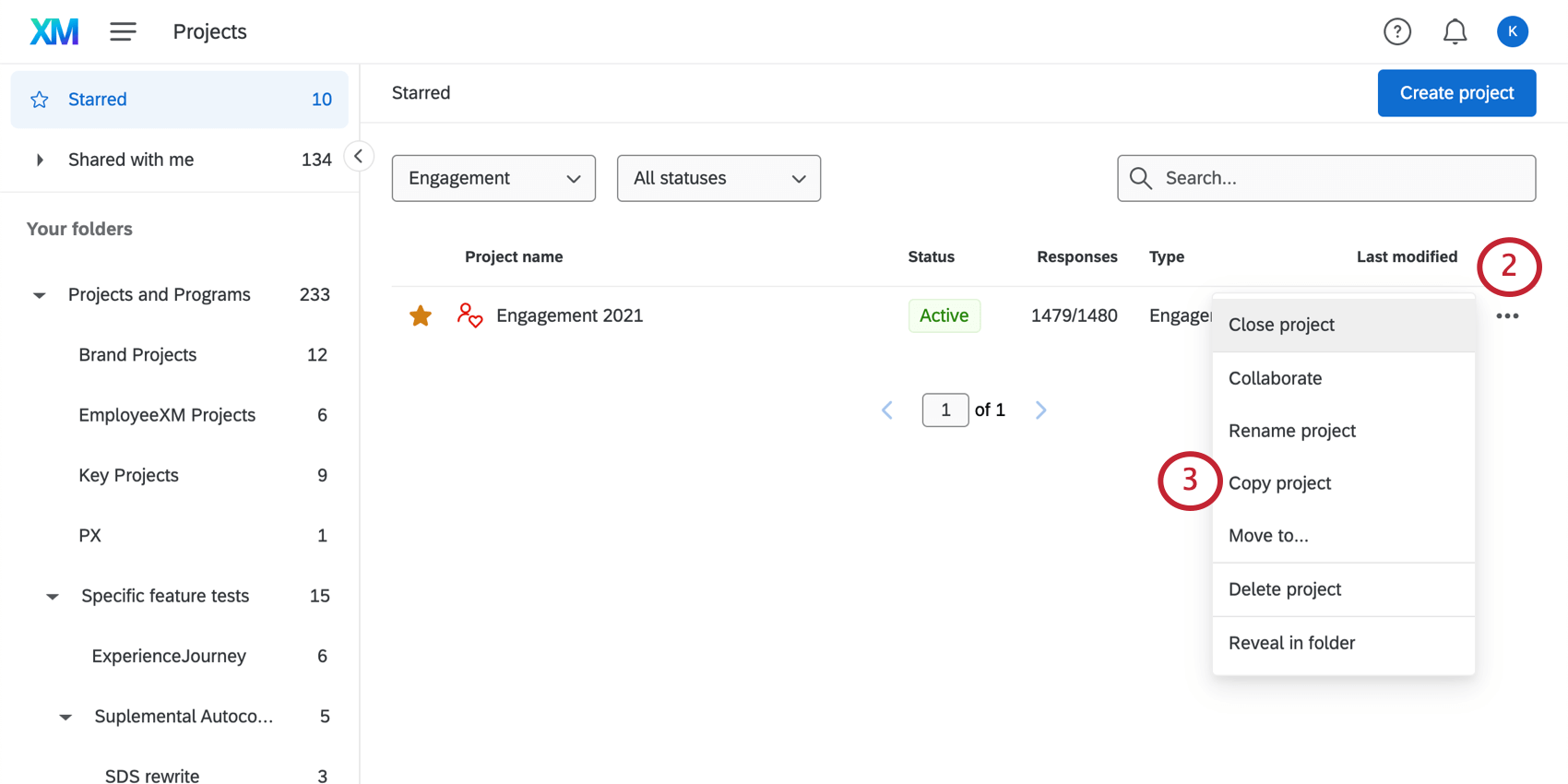 プロジェクトの次へのドロップダウンにプロジェクトをコピーするオプションを追加。