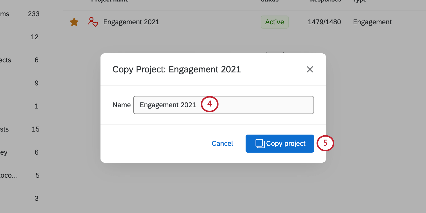 abre-se um novo modal onde você copia o projeto