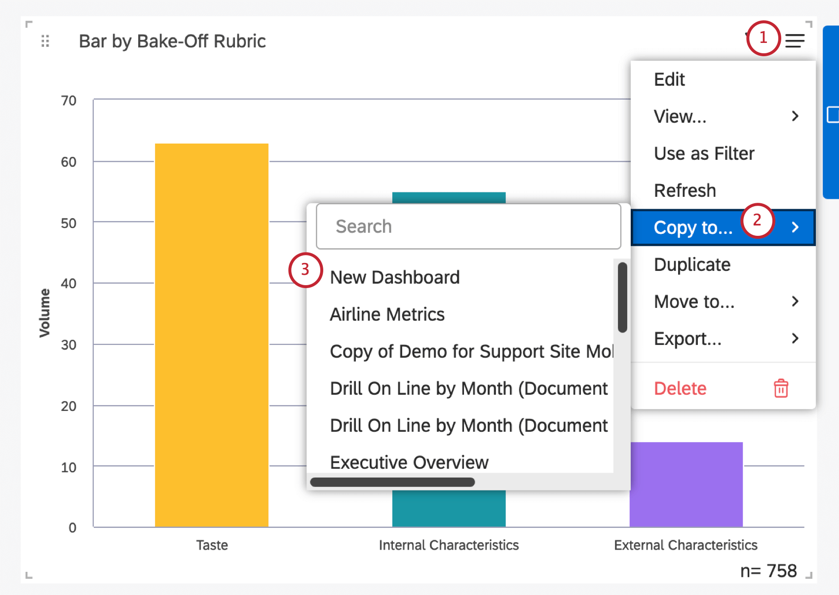 Kopieren eines Widget in ein anderes Dashboard