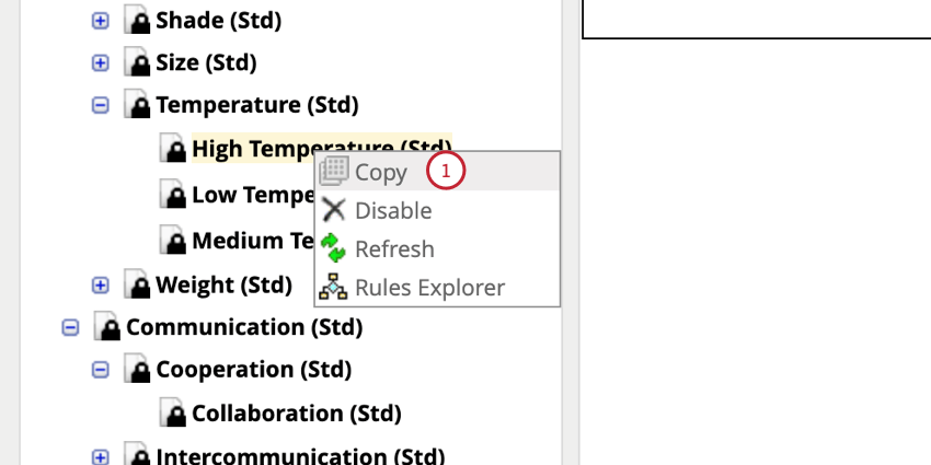 cliquer avec le bouton droit de la souris sur un nœud et cliquer sur copier
