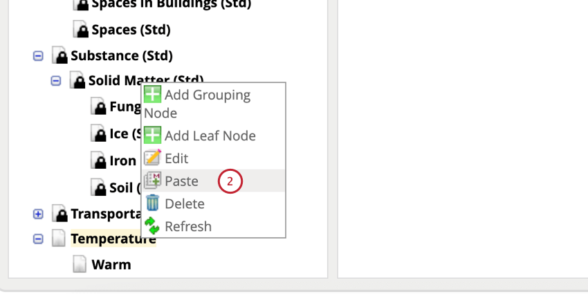 cliquer avec le bouton droit de la souris sur un nœud de regroupement et cliquer sur Coller