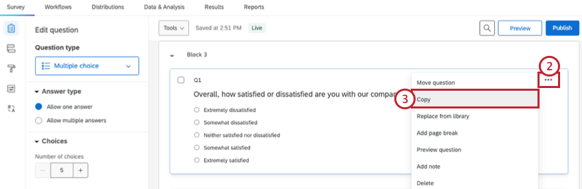 Dots expanded, copy selected