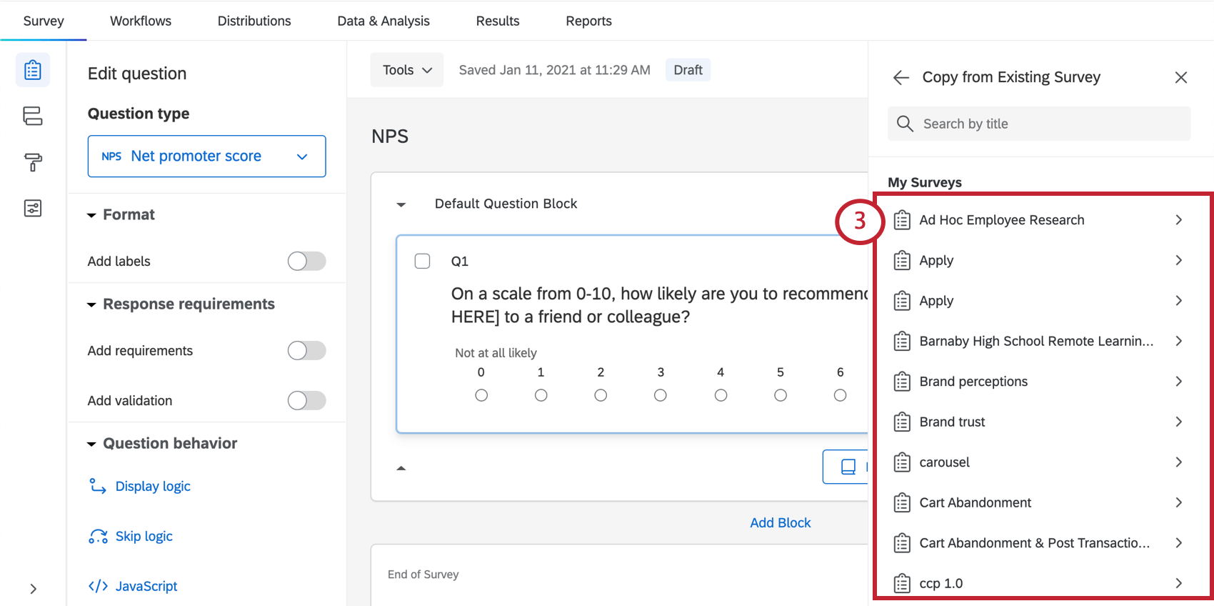 Image des enquêtes sur le menu