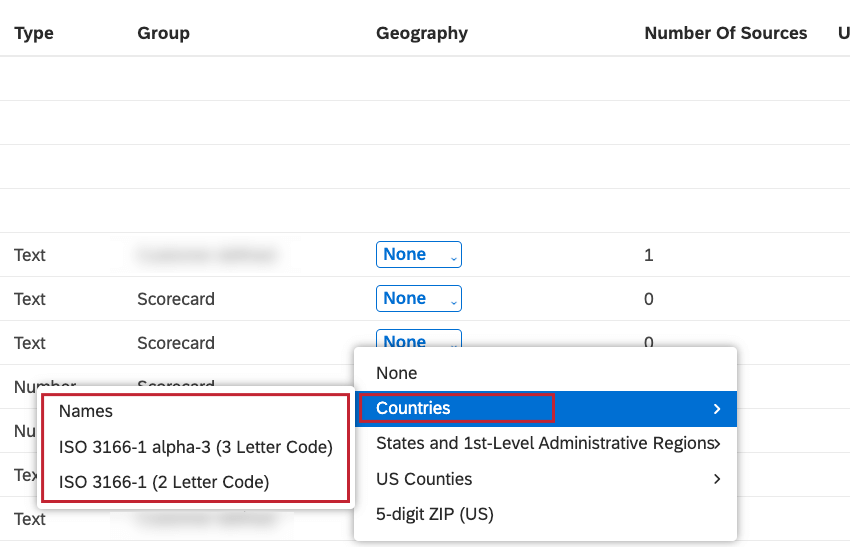Select countries if the grouping contains country-level data and then choose the format in which the values are provided.