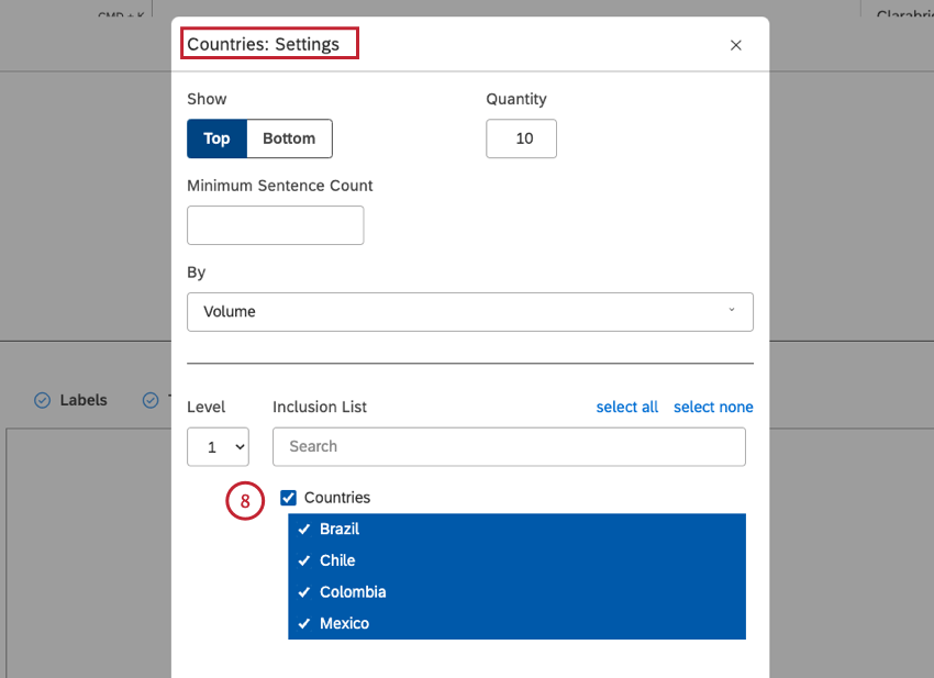 Configure el subconjunto de datos que se deben incluir en esa agrupación para el informe.
