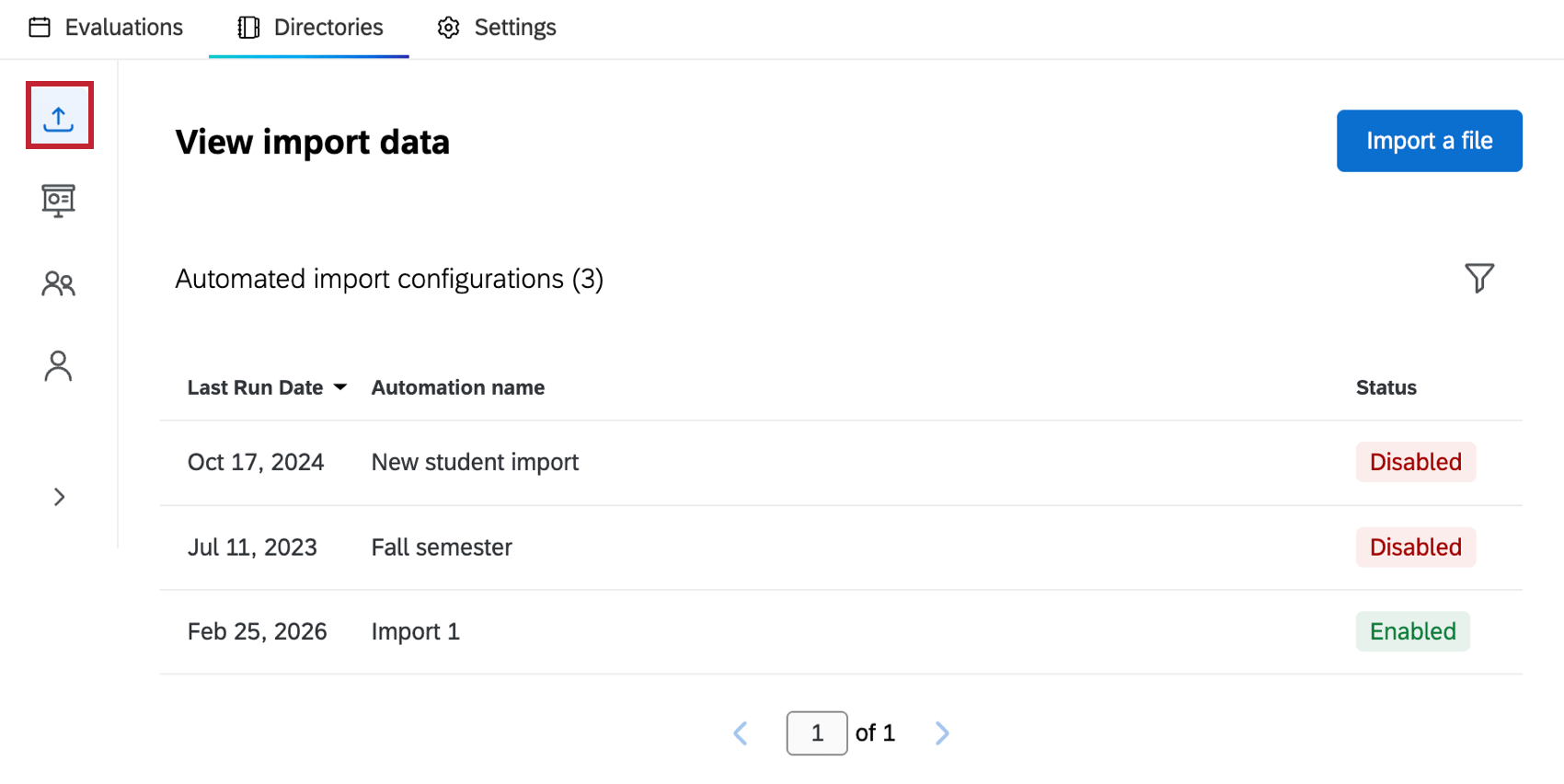 imports icon highlighted within the directories tab