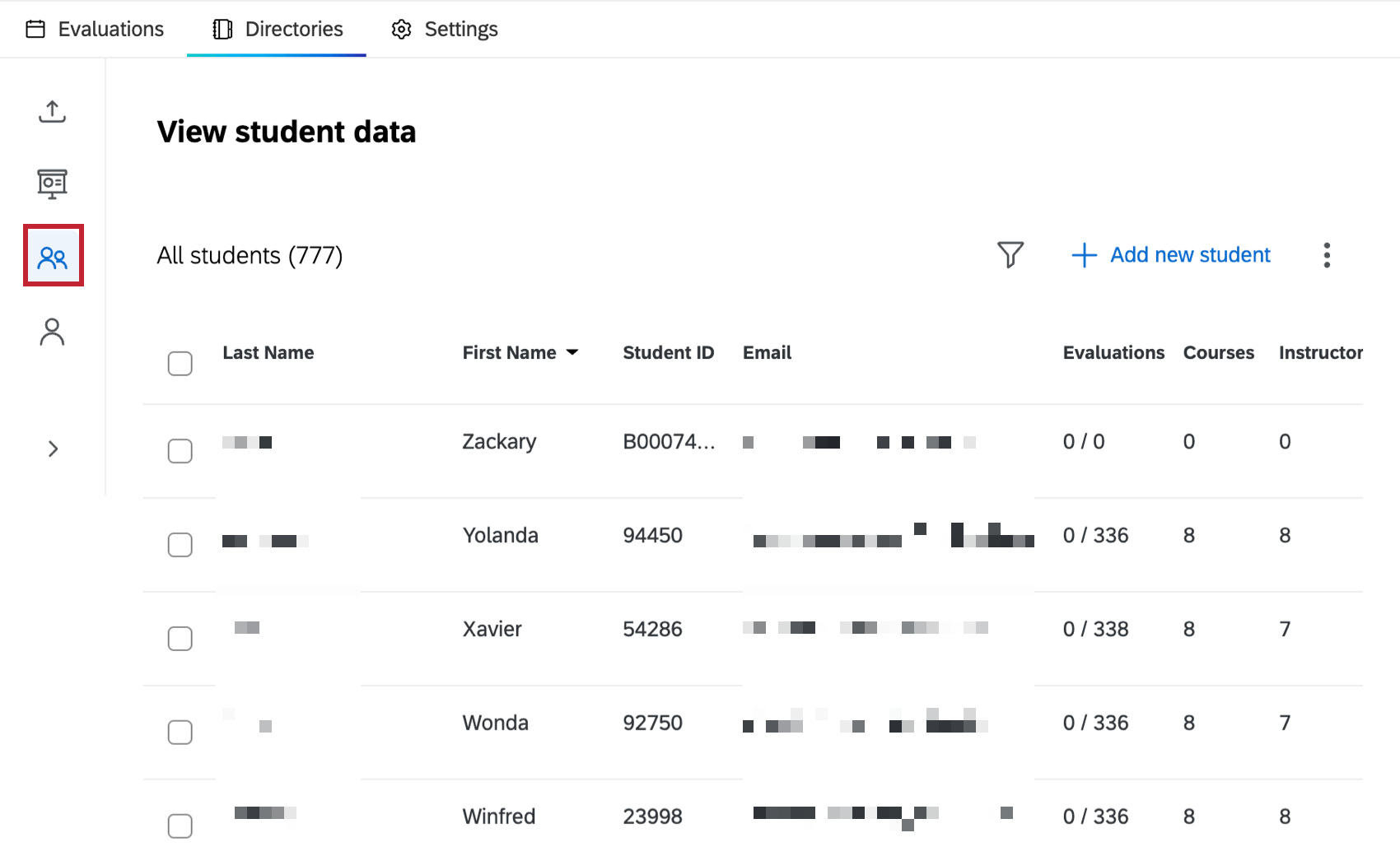 students icon highlighted within the directories tab