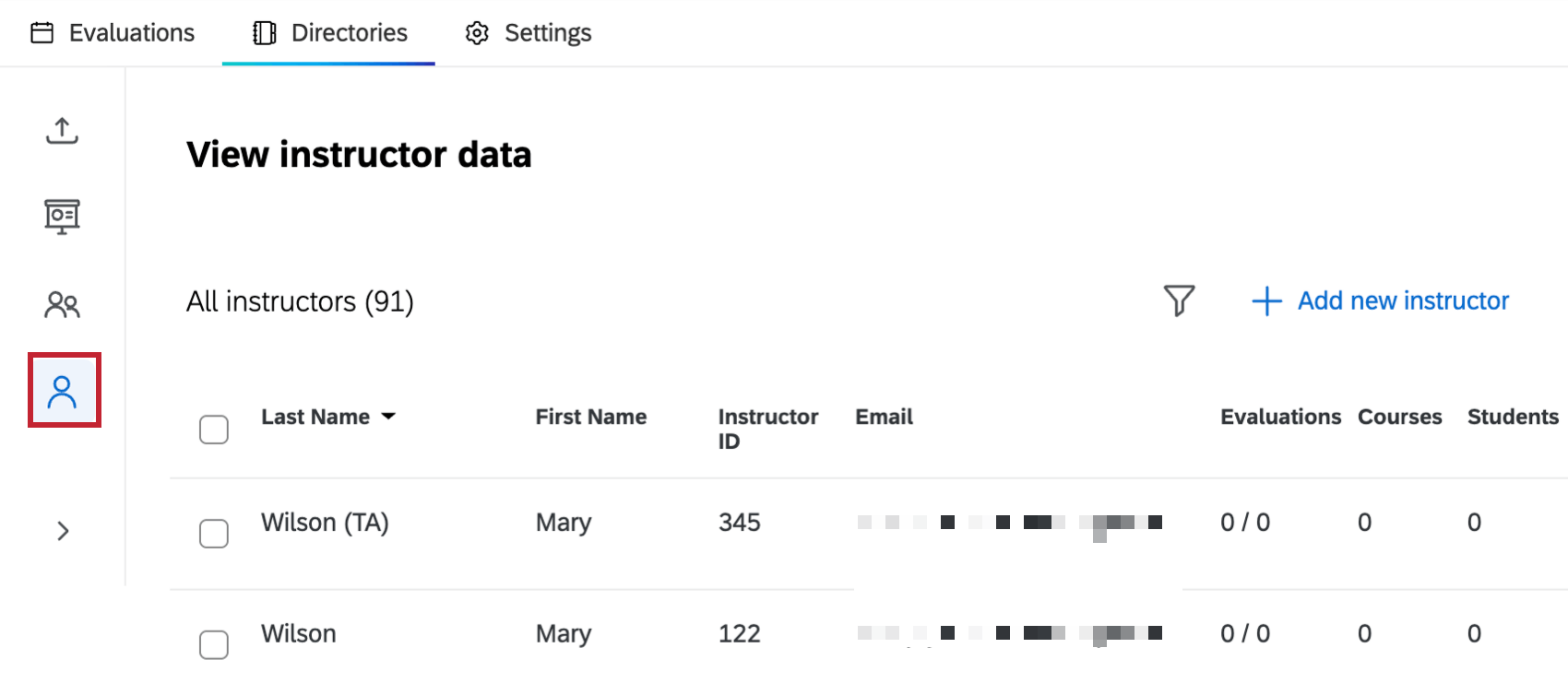 instructors icon highlighted within the directories tab